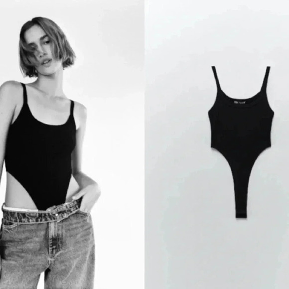 🍁 Zara black ribbed bodysuit Medium 5584/303 - Picture 1 of 7